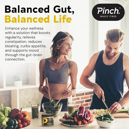 Pinch Magic Fiber Supplement Powder | Lemon Ginger Flavored Psyllium Husk Powder for Digestive Health & Gut Support | Low Sugar Supplement for Keto & Vegan Diets | USA-Made | 28-Day Supply