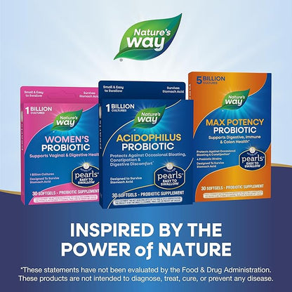 Nature's Way Acidophilus Probiotic Pearls, Supports Digestive Balance and Gut Health*, Protects Against Occasional Constipation and Bloating*, 1 Billion Live Cultures, 30 Softgels