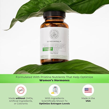 Happy Mammoth EstroControl Natural Estrogen Balance Support for Women. Relief for PMS, Irritability, Hormonal Weight Gain, Cravings, Metabolism, Irregular Periods, Healthy Energy. 72 Caps.