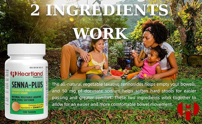 Senna-Plus Natural Vegetable Sennoside Laxative | Natural Vegetable Laxative | Gentle Overnight Constipation Relief | Docusate Sodium Stool Softener | 100 Tablets