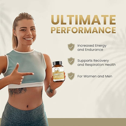 Premium Organic Cordyceps Mushroom Extract Performance Supplement for Energy, Endurance and Immunity | 2250 mg, 240 Capsules, Pack of 2