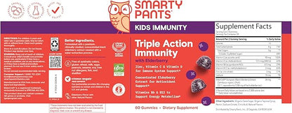 SmartyPants Kids Immunity Elderberry Gummies: Kids Immune Support Supplement, Vitamin C, Vitamin D, Vitamins B6 & B12 and Zinc, Gluten Free, Elderberry Flavor, 60 Count (30 Day Supply)