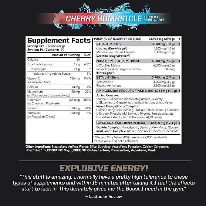 PMD Sports Ultra Pump Fuel Insanity - Pre Workout - Cherry Bombsicle (30 Servings) Sports Omega Cuts Elite Thermogenic Fat Burner (90 Softgels)