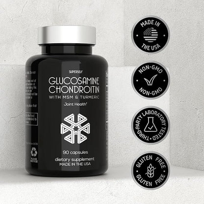 Glucosamine Chondroitin MSM with Turmeric - High Strength Joint Support Supplement for Adults Men & Women - 90 Capsules - 1500mg Glucosamine Sulfate per Serving