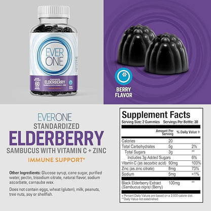 Sambucus Elderberry Gummies for Adults with Vitamin C and Zinc- Immune Support Supplement - Vegan, Gelatin Free, Gluten Free, GMO Free- Delicious Berry Flavored, Black Elderberry Immune Gummy Vitamins