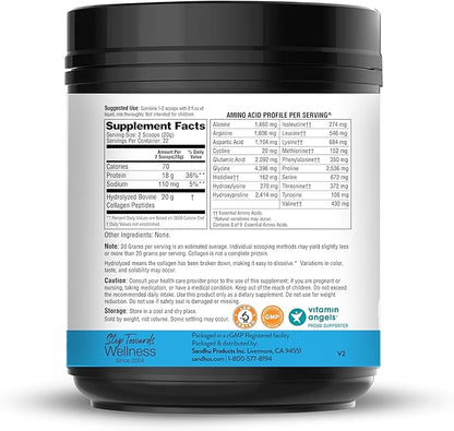 Sandhu's Collagen Peptides Powder|1 lb, 22 Servings Unflavored| Grass-Fed Hydrolyzed Bovine Collagen |Made in USA| Supports Youthful Skin, Hair, Nails, Mobility, Flexibility, Joint & Bone Health