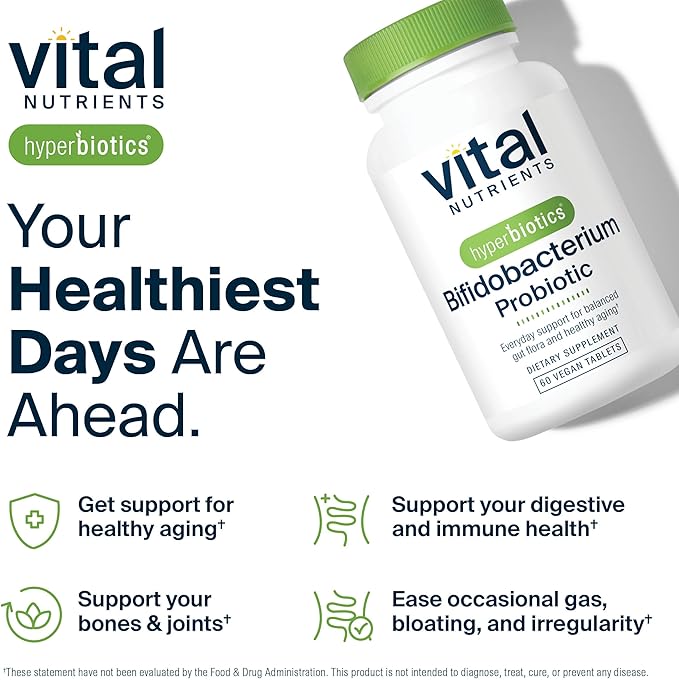 Hyperbiotics Vital Nutrients Bifidobacterium Probiotic | 7 Targeted Strains | Supports Immune and Digestive Health for Older Adults | Shelf-Stable | Vegan | 60 Tablets