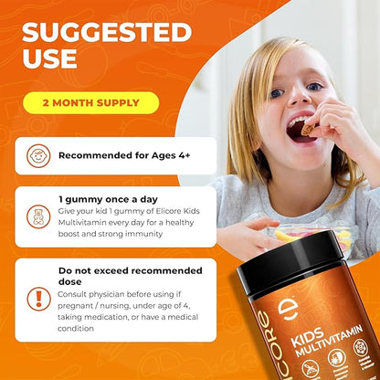 Kids Multivitamin Gummies – Strawberry Flavor – Immune & Growth Support with A, C, D, E, B6, B12, Zinc – Non-GMO, Gluten-Free – Chewable Vitamins for Kids 4+ – 60 Count