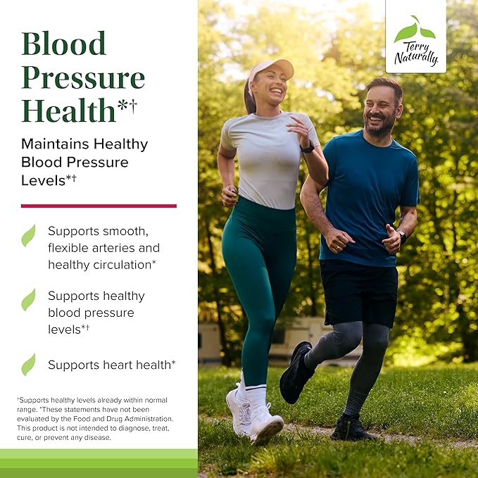 Terry Naturally Blood Pressure Health - Healthy Blood Flow & Circulation Support Supplement - Heart Health Supplement with Antioxidants - Cardiovascular Support - 60 Capsules