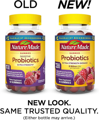 Nature Made Probiotics Extra Strength Dosage, Probiotics for Women and Men 8 Billion CFU per 2 Gummies, 42 Probiotic Gummies, 21 Day Supply