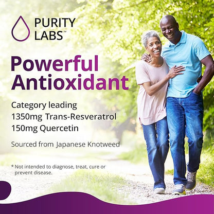 Purity Labs Pure Organic Trans-Resveratrol - Vegan Supplements for Heart, Skin, Hair, Nails - Supplement - 90 Capsules
