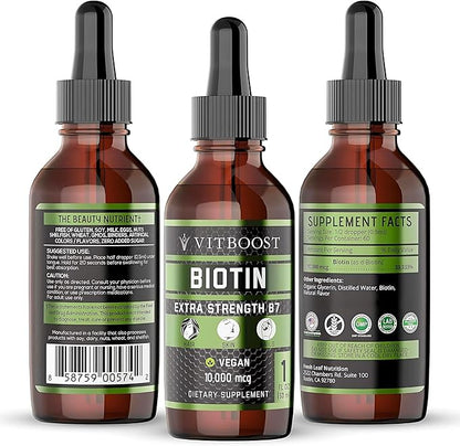 Extra Strength 10,000mcg Biotin Liquid Drops with Organic Berry Flavor | 60 Servings | Vegan Formula Supports Hair Growth, Strong Nails, Healthy Skin | NO Artificial Preservatives