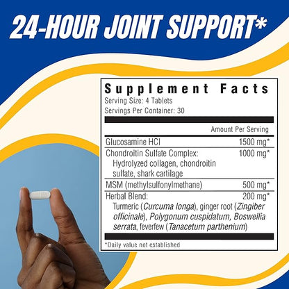 Glucosamine & Chondroitin Sulfate with MSM, 24 Hour Joint Support, Healthy Bones, Supports Healthy Mobility, 30 Servings, 120 Count
