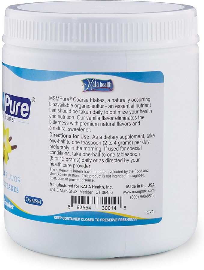 KALA HEALTH MSMPure Vanilla Flavored Coarse MSM Powder Flakes – US-Sourced MSM for Joint Health, Skin Appearance, and Hair & Nail Support – 1 lb, Organic Sulfur