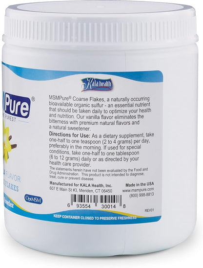 KALA HEALTH MSMPure Vanilla Flavored Coarse MSM Powder Flakes – US-Sourced MSM for Joint Health, Skin Appearance, and Hair & Nail Support – 1 lb, Organic Sulfur