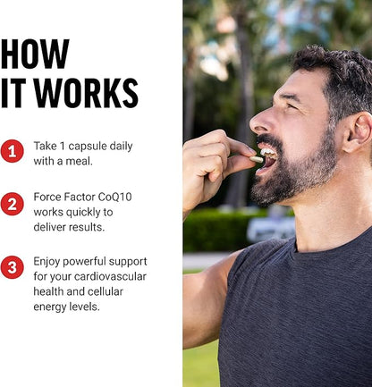 FORCE FACTOR CoQ10 100mg, Coenzyme Q10 Heart Health Supplement with Enhanced Absorption, Premium Grade Coq 10, Vegan, Dairy Free, Gluten Free, and Non-GMO, 60 Vegetable Capsules