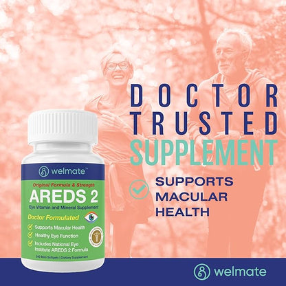 WELMATE - AREDS 2 (120 Servings) - Eye Vitamin and Mineral Supplement - Vitamin C, Zinc, Lutein, Zeaxanthin - Macular Health - Doctor Formulated & Tested - Eye Care - Gluten Free - 240 Mini Softgels