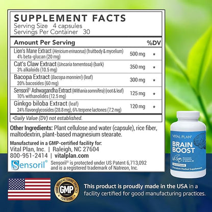Brain Boost Supplement by Dr. Bill Rawls – Brain Boosting Capsules w/Lion’s Mane, Cat’s Claw, Bacopa, Sensoril Ashwagandha & Ginkgo Biloba