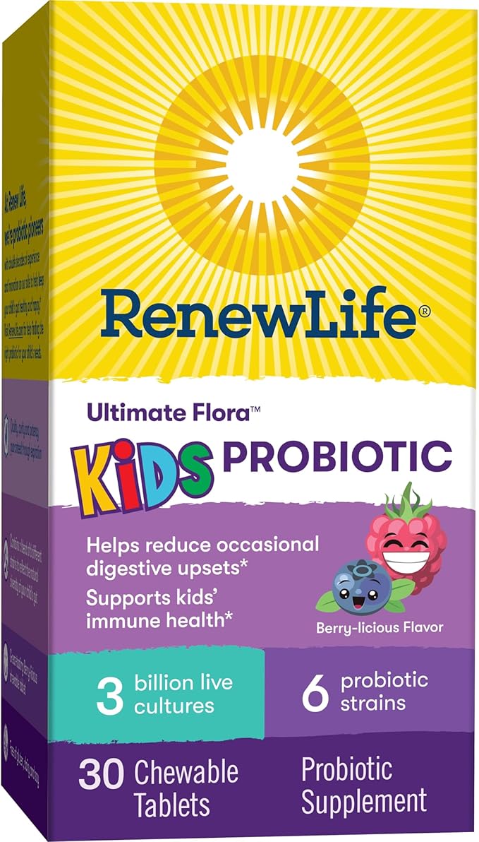 Renew Life Kids Probiotic Gummies, Supports Digestive & Immune Health, Prebiotics & Probiotics, Raspberry, 30 Gummies