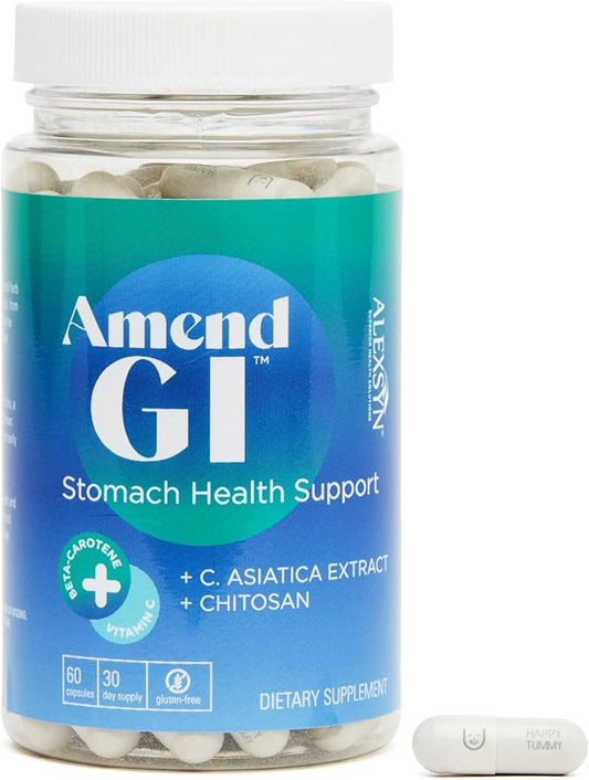 Amend GI All-Natural Stomach Health Support 60 Capsules - Nutraceutical for Stress-Induced Ulcer Symptoms - Supports Healing and Digestive Health with Asiatica Extract & CM Chitosan
