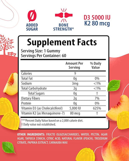 Magnesium Gummies for Kids & Vitamin D3 K2 Gummies 5000 IU - Immune & Bone Support - Sugar-Free Vitamin D Gummy Supplement - High-Absorption, Vegan, Gluten-Free Gummies for Adults