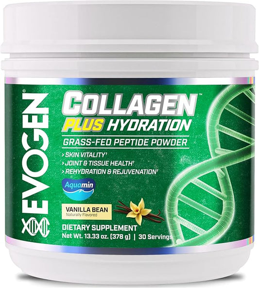 Evogen Collagen Plus Hydration - Grass-Fed Collagen for Women & Men | Collagen Peptides Powder | Collagen Powder Supporting Skin Vitality, Hydration, Joint & Tissue Health | Vanilla Bean | 30 Servings