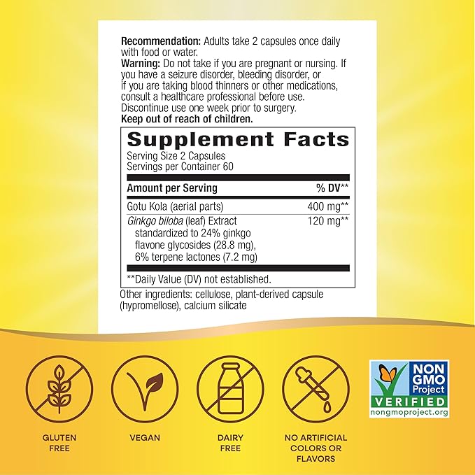 Nature's Way Premium Extract Ginkgo Memory and Concentration* 120 Capsules