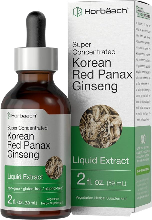 Horbäach Korean Red Panax Ginseng Liquid Extract | 2 Fl Oz | Vegetarian & Alcohol Free Supplement for Men and Women | Non-GMO, Gluten Free