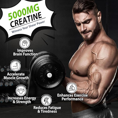 2 Pack Creatine Monohydrate Gummies 5g for Men & Women, Chewables Creatine Monohydrate for Muscle Strength & Muscle Builder, Vitamin B12 for Energy Support, Blueberry Flavor, 120 Count