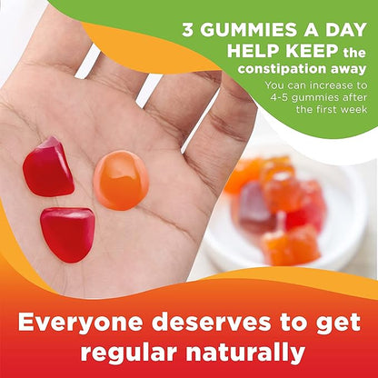 Prebiotic Fiber Gummies for Adults and Kids [15g Inulin Fiber from Chicory Root] for Digestive Health, Bloating, Constipation Relief │Natural Flavoured Berry & Orange Gummy Supplement