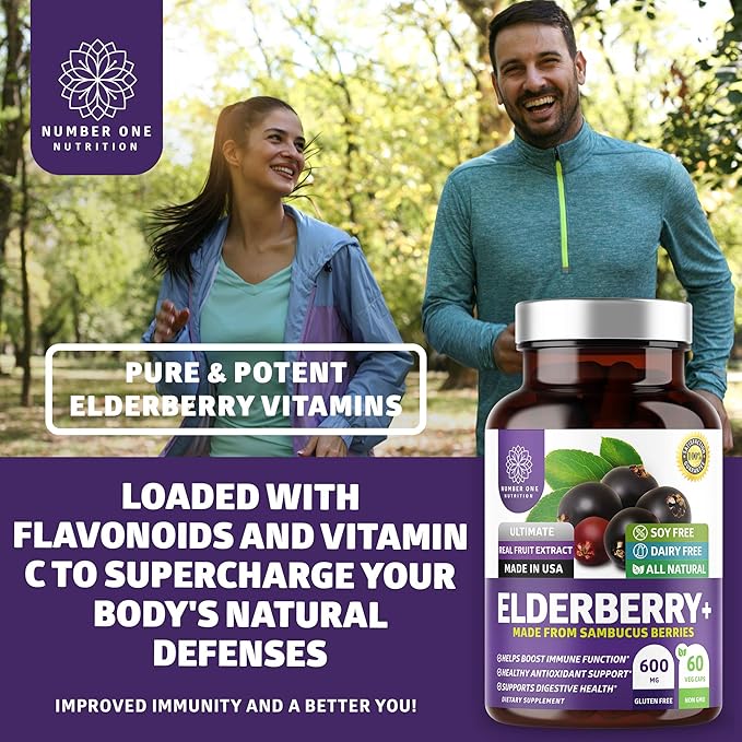 N1N Premium Black Elderberry Capsules for Adults [Max Strength] Pure and Potent Elderberry from Sambucus Nigra to Support Immunity & Skin Health, Non-GMO, Gluten Free, 60 Veg Caps