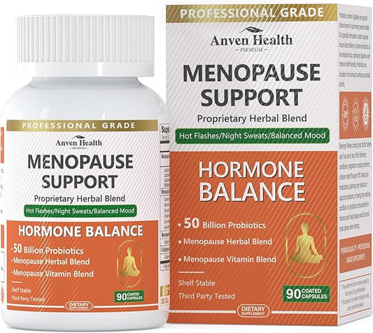 Menopause Supplements for Women Menopause Probiotics Relief, Supports Hot Flashes, Night Sweats, Bloating & Gut Health with Herbs, Collagen Peptides, Vitamin B6 & D3 | 90 Veggie Caps