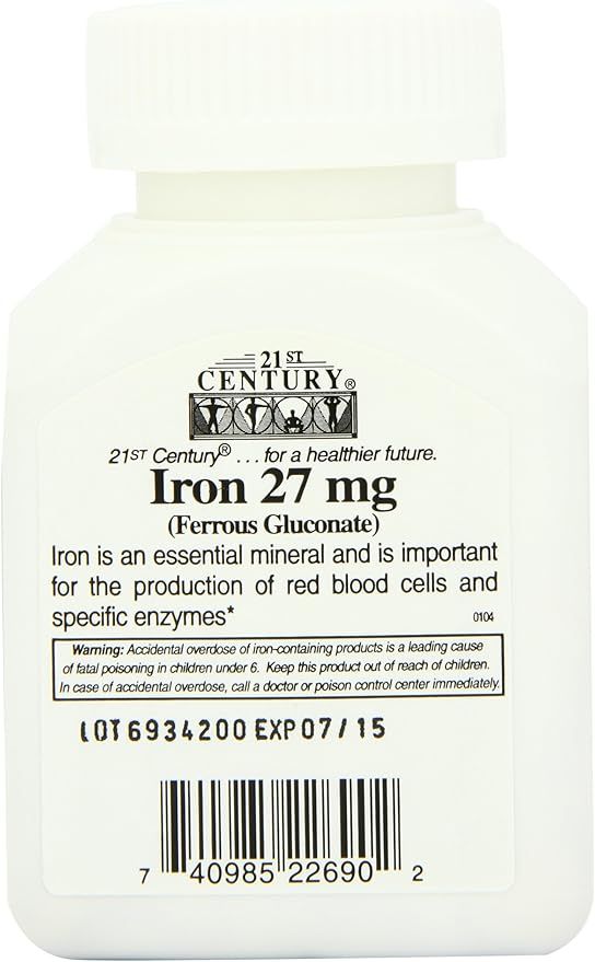 21st Century Iron 27 Mg Ferrous Gluconate Tablets, 110 Count (Pack of 2)