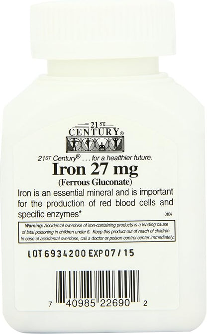 21st Century Iron 27 Mg Ferrous Gluconate Tablets, 110 Count (Pack of 2)