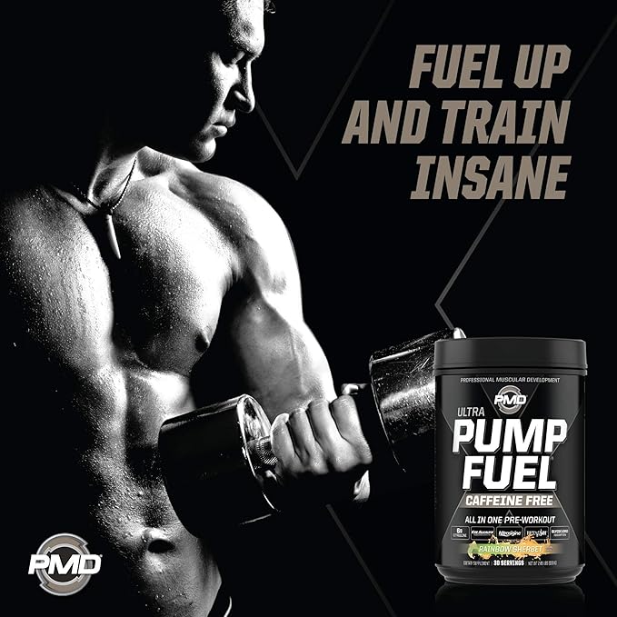 PMD Sports Ultra Pump Fuel Caffeine Free - Pre Workout – Rainbow Sherbet (30 Servings) Sports Omega Cuts Elite Thermogenic Fat Burner (90 Softgels)