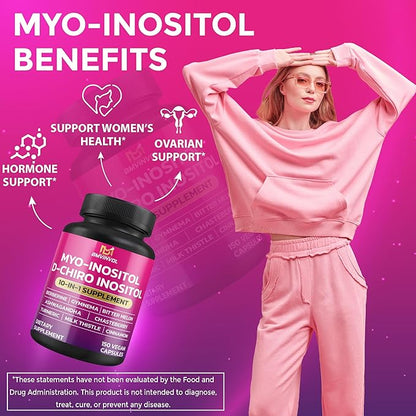 BMVINVOL Inositol Supplement - Myo-Inositol and D-Chiro Inositol Ideal 40:1 Ratio - Plus Berberine, Cinnamon, Ashwagandha + 5 More - 150 Capsules