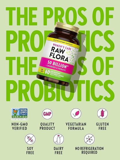Nature's Truth Raw Flora Probiotics for Women | 50 Billion CFU | 60 Capsules | with Cranberry & Prebiotic | Vegetarian & Gluten Free Vitamins