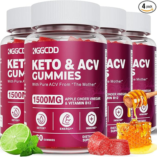 (4 Pack) Keto ACV Gummies Extreme 1500MG Keto Gummies Apple Cider Vinegar Formulated with Pomegranate Beet Juice Powder B12 Vegan Non GMO 240 Gummys