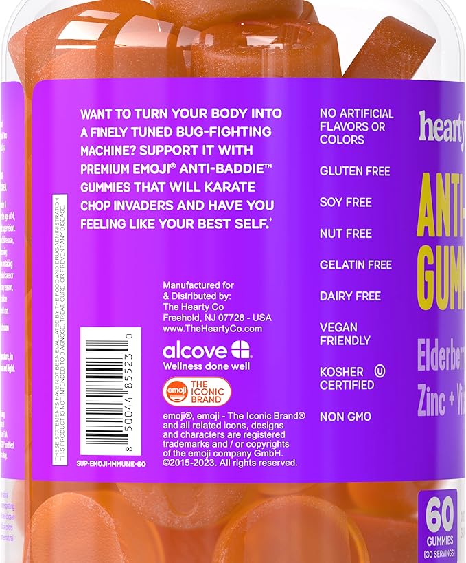 HEARTY Immune Support Gummies, Elderberry, Zinc & Vitamin C Gummies for Kids & Adults, Kid Vitamins for Immune System Support, Adult Immunity Supplement, Non-GMO, 60 Gummy Count