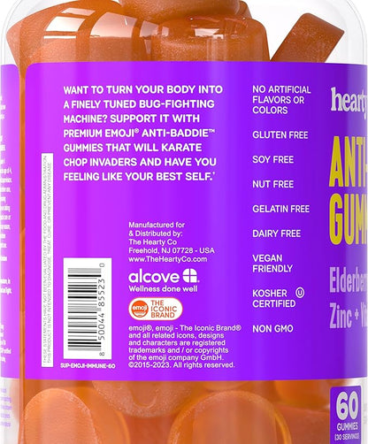 HEARTY Immune Support Gummies, Elderberry, Zinc & Vitamin C Gummies for Kids & Adults, Kid Vitamins for Immune System Support, Adult Immunity Supplement, Non-GMO, 60 Gummy Count