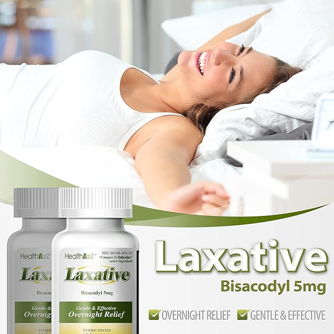HealthA2Z Laxative Bisacodyl 5mg | 100 Counts | Gentle and Fast Overnight Relief for Constipation