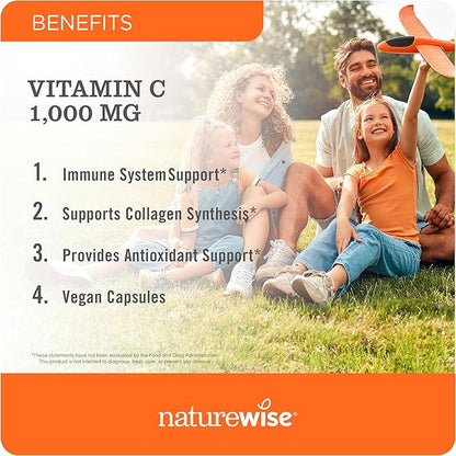 NatureWise Vitamin C 1000mg Capsules - Extra Strength Vegan Vitamin C for Daily Antioxidant & Immune Support - Non-GMO, USA Manufactured - 60 Capsules[60-Day Supply]