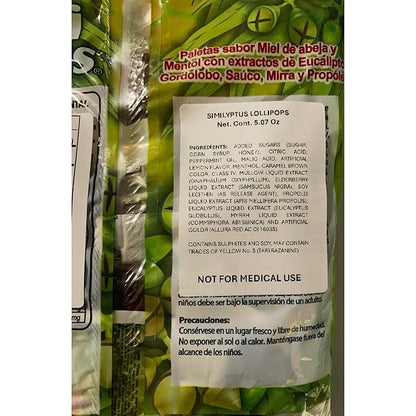 Similyptus Lollipops – Menthol, Honey & Eucalyptus with Propolis – Soothing Natural Relief for Throat & Cough/Paletas Similyptus Mentol Miel Eucalipto con Propóleo Dr. Simi - 16 pzs