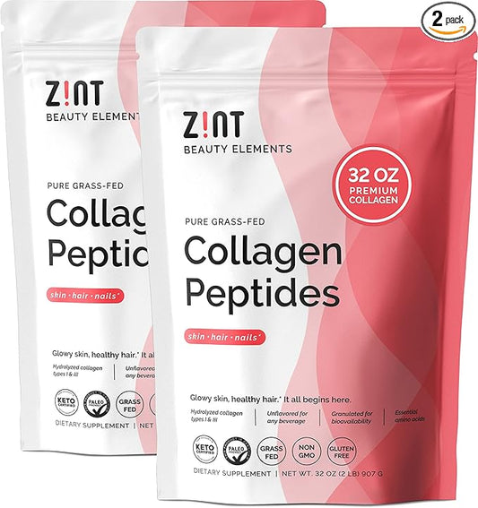 Zint Keto Collagen Protein Powder for Anti-Aging 64oz Total - Grass Fed Hydrolyzed Collagen Peptides, 32 oz (2 Pack)