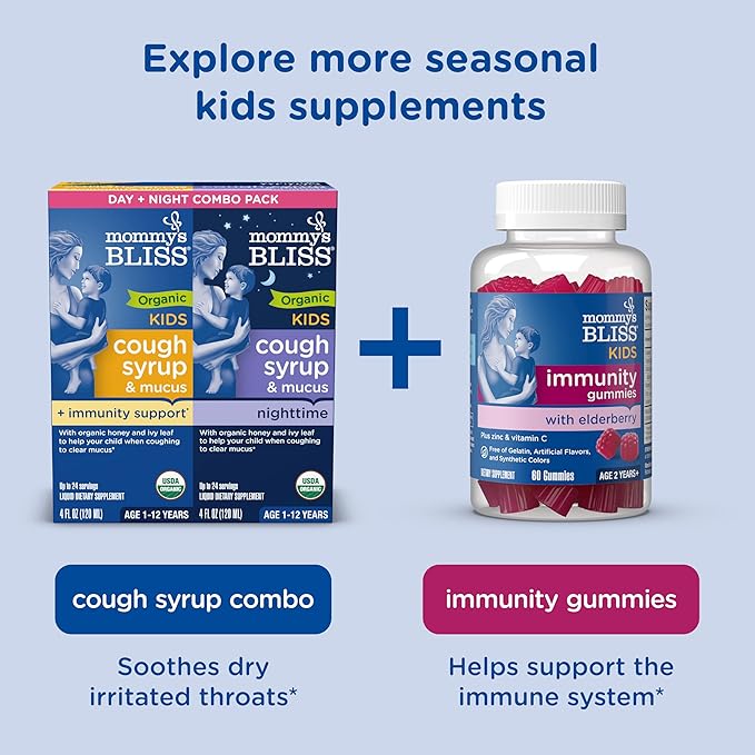 Mommy's Bliss Organic Elderberry Syrup & Immunity Boost With Vitamins, Prebiotics & Echinacea for Kids & Adults 1 yr+, 3 Fl Oz