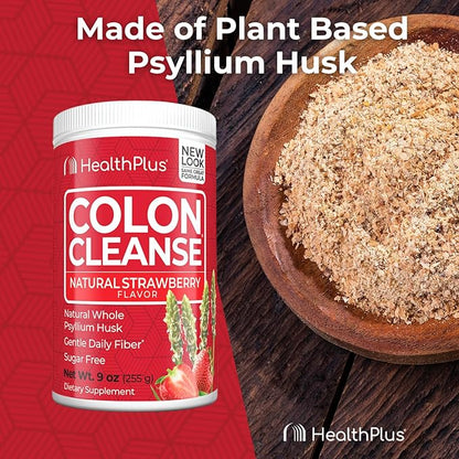 Health Plus Colon Cleanse Digestive Support | No Artificial Flavors | Daily Fiber for Toxin Elimination To Reduce Bloating | Psyllium Husk | Strawberry Flavor | 9 Ounces, 36 Servings