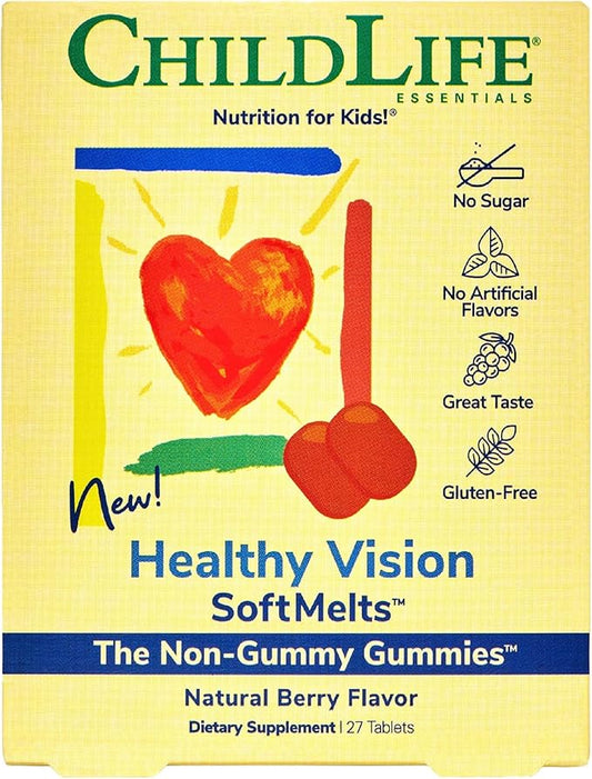 CHILDLIFE ESSENTIALS Healthy Vision SoftMelts - Eye Vitamins for Kids, Lutein Gummies, Lutein and Zeaxanthin Supplements, Eye Health Gummies, Lutein Children, Great Taste - Natural Berry, 27 Tablets