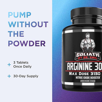 Dr. Emil - L Arginine (3150mg) Highest Capsule Dose - Nitric Oxide Supplement for Vascularity, Endurance and Heart Health (AAKG and HCL) - 90 Tablets