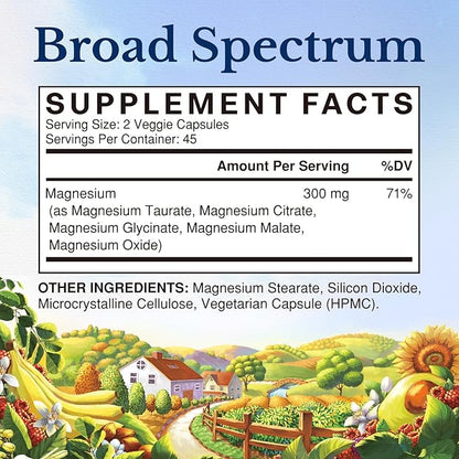 Vitalitown Magnesium Complex Supplement | 300mg Elemental Magnesium | Magnesium Citrate Glycinate Taurate Malate | Non-GMO, No Gluten, 90 Vegan Magnesium Capsules for Bone Muscle Brain Heart