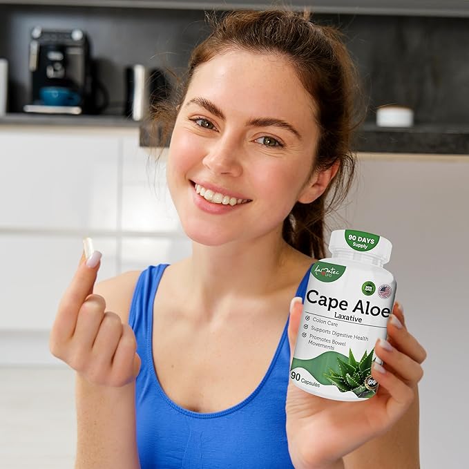 Cape Aloe Natural Laxative Supplement- Constipation Relief- Regulate Bowel - All-Natural Herbal Detox- Weight Management Supplement- Digestion Help Dietary Supplement- 90 Caps- Non-GMO